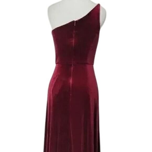 After Six One-Shoulder Spaghetti Strap Velvet Maxi Dress 16 Cabernet Wine Red - Picture 7 of 15